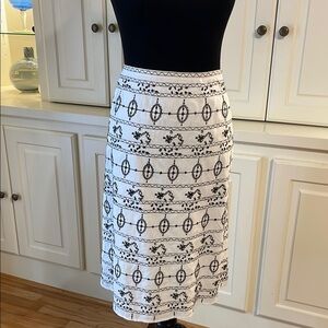 LOFT Black and White Pleated Midi Skirt